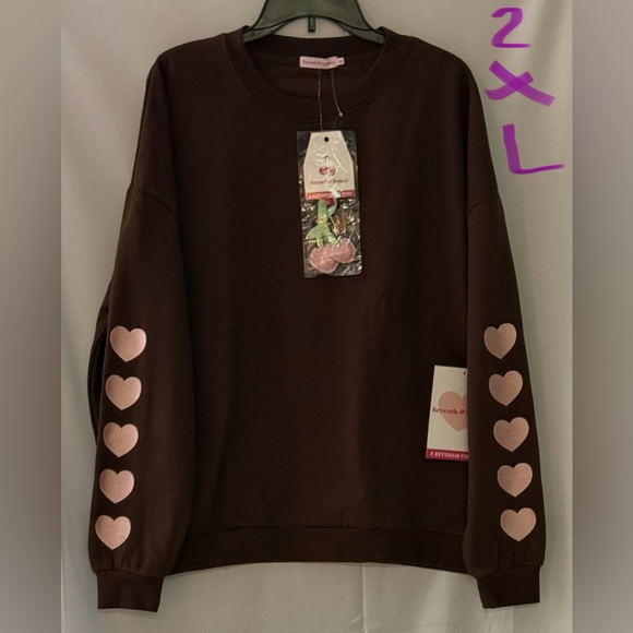 xententh Tops - Brown Heart Sleeve Sweatshirt